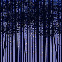 Fototapeta premium Seamless vector texture with a picture of the forest of trees against the starry sky. Birch forest vector background. Birch grove pattern. The night background with trees