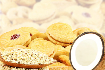 Assorted mixed Cookie Closeup with coconut and oat 