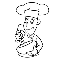 Chef Cartoon - Line Drawn Vector