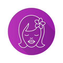 Girl with plumeria flower. Flat linear long shadow icon