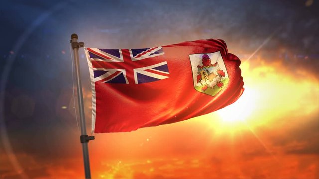 Bermuda Flag Backlit At Beautiful Sunrise Loop Slow Motion 4K