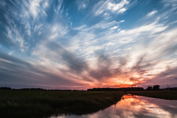 bright colorful sunset, sunlight, clouds, epic,