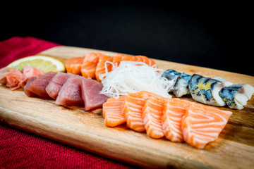 Japanese food fresh raw fish mixed sashimi