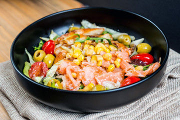 raw fish salad and vegetables fruit