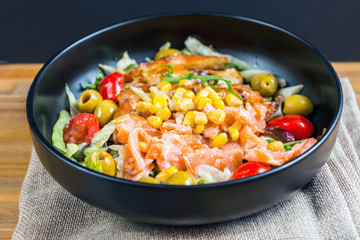 raw fish salad and vegetables fruit