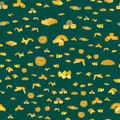 Pasta whole wheat seamless pattern corn rice noodles organic food macaroni background nutrition dinner products vector illustration