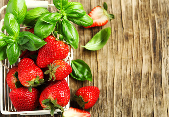 Fresh strawberries and basil
