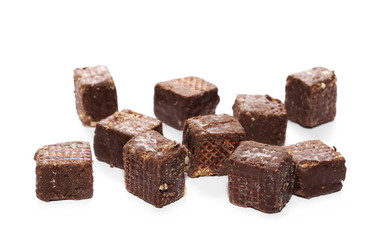 Chocolate pieces isolated on white background
