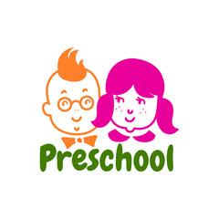 Preschool logo design. Children studio logotype concept.  EPS 10 vector template. Isolated on white. 