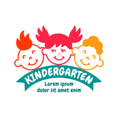Kindergarten bright colorful logo concept. Flat design logotype. EPS 10 vector template. Isolated on white.