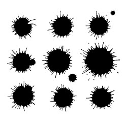 Abstract vector inkblot collection. Set of different artistic black stains. Each spot has unique shape. EPS 10 illustration isolated on the white background.