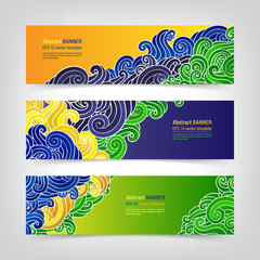 Abstract horizontal colorful banner set. Brazilian flag colors. EPS 10 vector background collection.