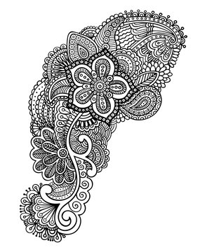 Hand-drawn mehendi design. Eastern style ornamental pattern.EPS 10 vector illustration. Isolated on white.