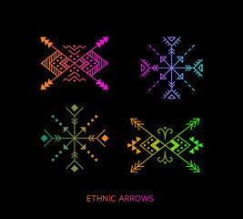 Colorful  Aztec style ornamental arrow set. American indian ornate pattern design collection. Tribal decorative templates. Ethnic ornamentation. EPS 10 vector illustration.