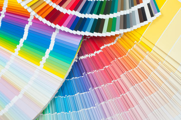 Fan with color palette, guide of acrylic paint samples	