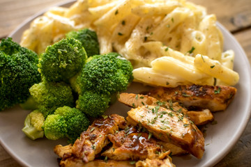 Chicken broccoli Alfredo. Healthy meal. Pasta, broccoli and chicken..