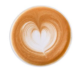 Top view of hot coffee cappuccino latte art heart shape foam isolated on white background, clipping path included - Powered by Adobe
