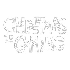 Christmas greetings. Decorative black and white lettering for holiday cards, coloring.