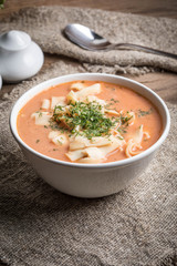 Fresh tomato soup with rice.