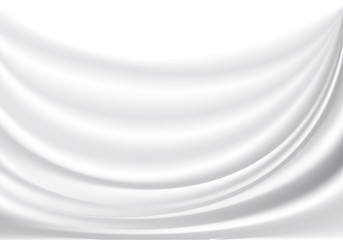 Abstract white fabric satin wave background texture vector illustration.