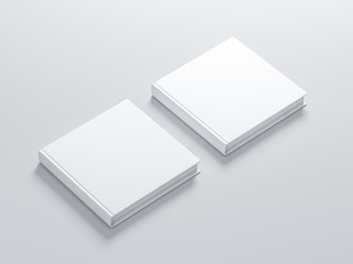 Two White Square blank Books Mockup with hard cover in light studio. 3d rendering