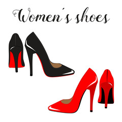 Fashionable shoes. Black and red shoes on a white background