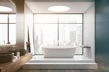 White tub, white room, window, front toned