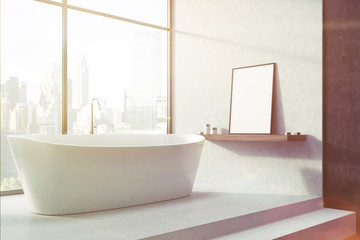 White tub, white room, window, side toned