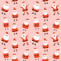 Cute seamless pattern with Santa Claus on pink background for Merry Christmas and Happy New Year decor