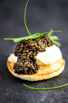 Russian Pancake Blini with Sour Cream and Black caviar