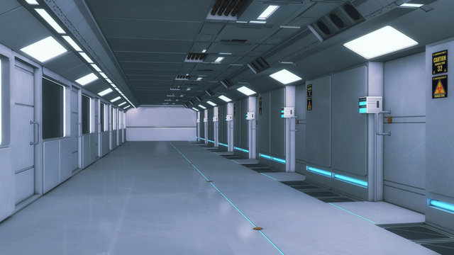 3D render. Futuristic interior corridor spaceship