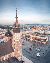 Fototapeta Aerial view on the main market square in Krakow and Marys Basilica obraz