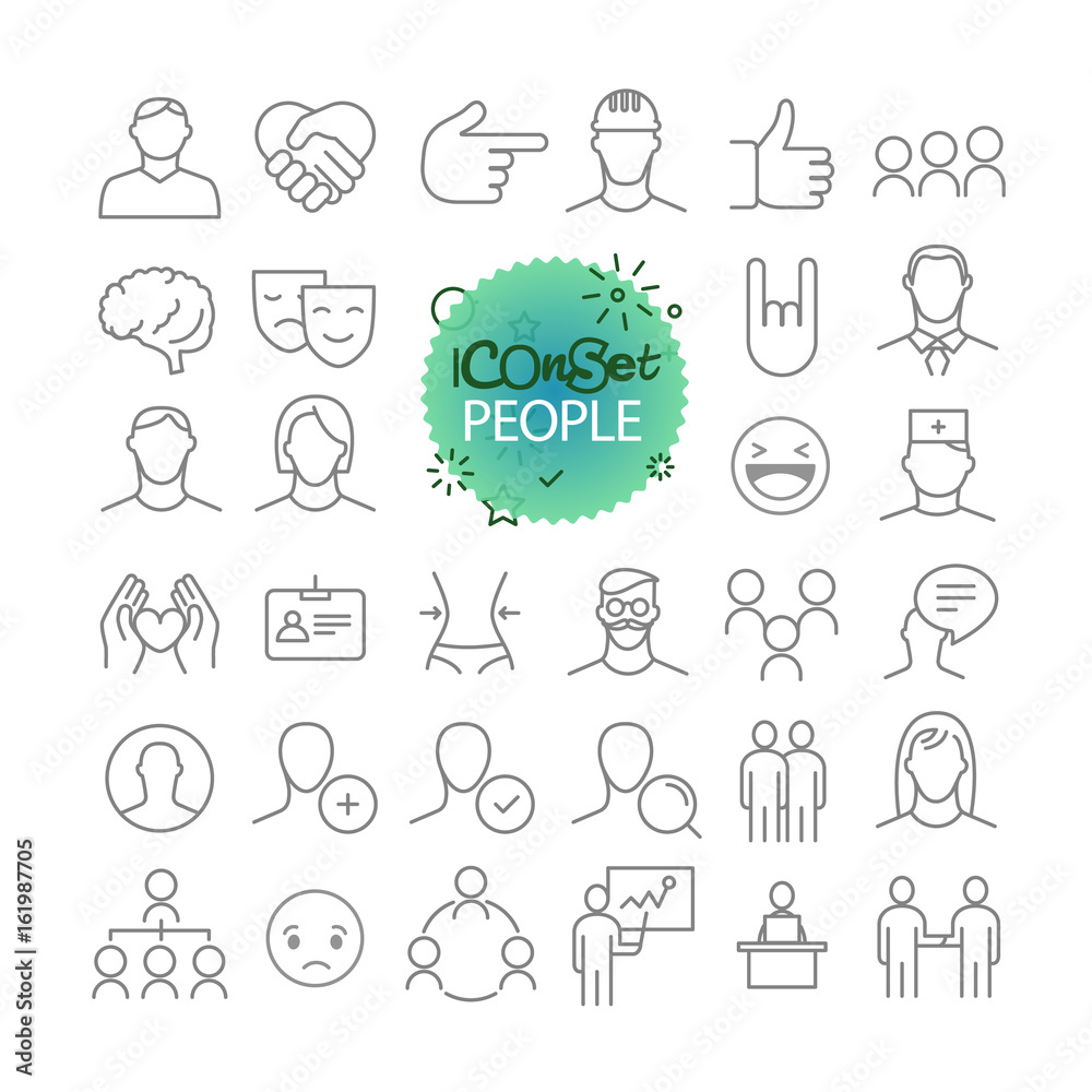 Poster Outline icon set. Web and mobile app thin line icons. People