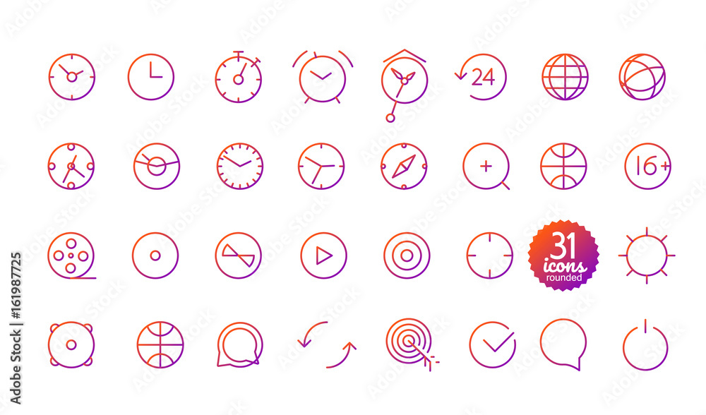 Poster Modern media web and mobile app thin line icons collection
