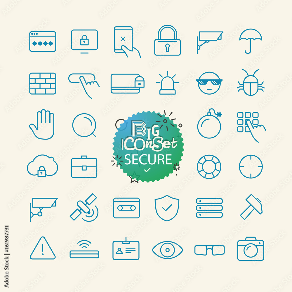Poster Outline icon set. Web and mobile app thin line icons collection. Secure