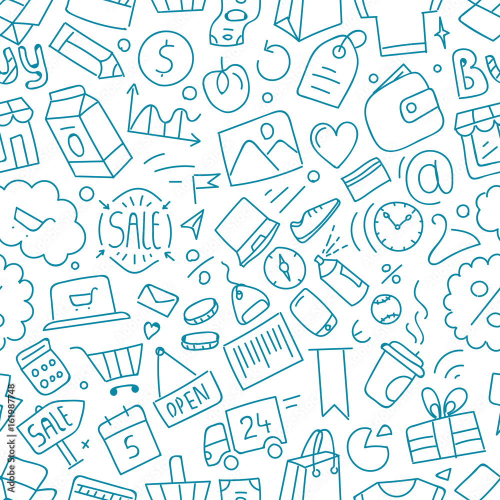 Aufkleber different web interface doodle silhouettes seamless pattern. cartoon style sketch illustration vecto