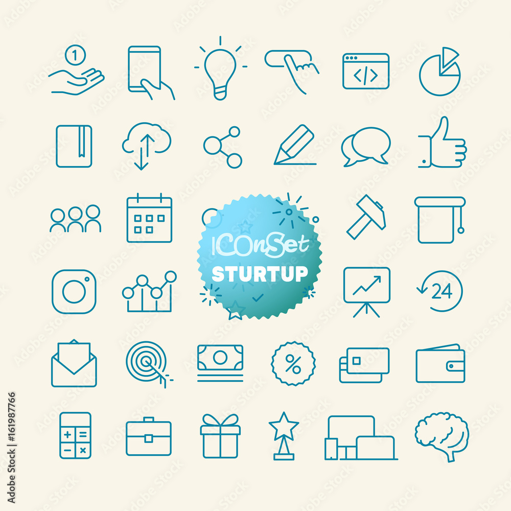 Poster Outline icon set. Web and mobile app thin line icons. Sturtup