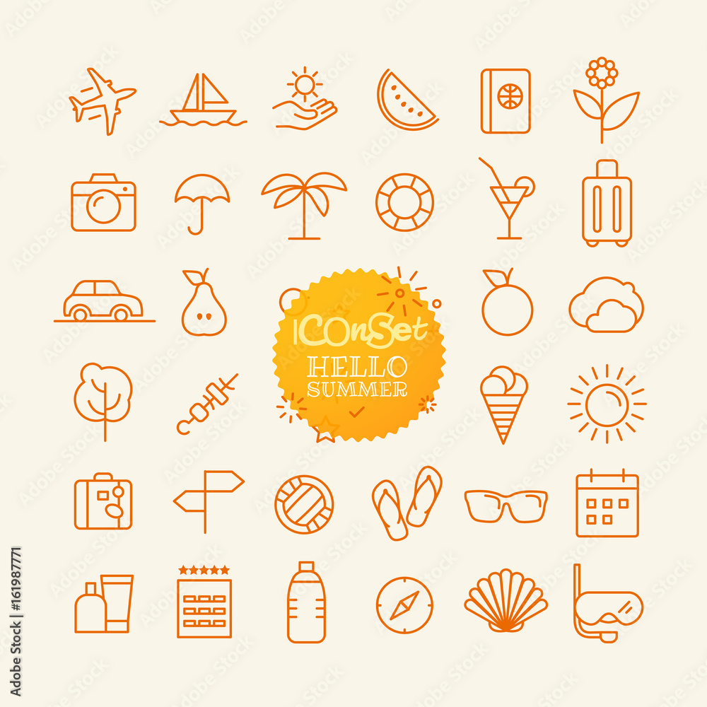 Poster Outline icon set. Web and mobile app thin line icons. Hello summer