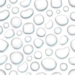 Different water drops vector seamless background. Transparent liquid elements
