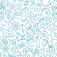 Different web interface doodle silhouettes seamless pattern. Cartoon style sketch illustration vector texture