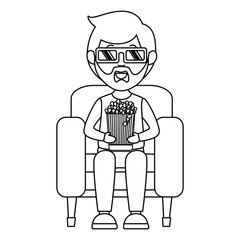 Man on sofa eating pop corn vector illustration design