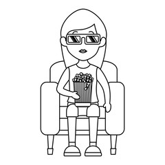 woman on sofa eating pop corn vector illustration design