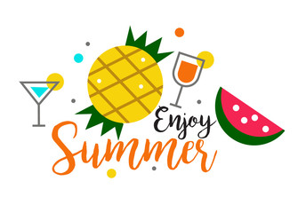 Summer heading design for banner or poster. Summer season concept. flat character design. vector illustration