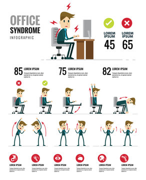 Office syndrome Infographics. Healthcare and medical. flat character design. vector illustration