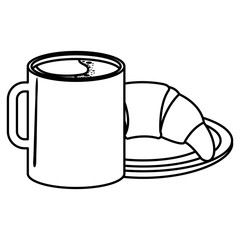 delicious croissant with coffee cup vector illustration design