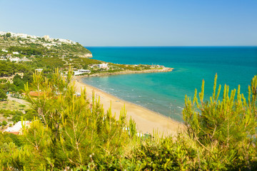 Apulia, Italy -  May 29 - 2017. A scenic view of beautiful beach in Peschici 