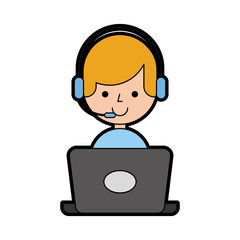 call center agent with laptop avatar vector illustration design