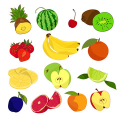 Set of fruits on white background
