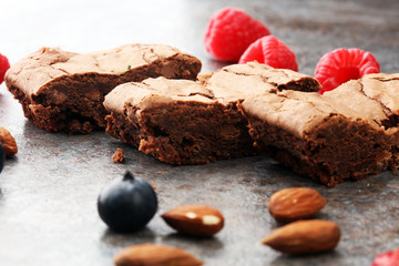 homemade chocolate brownies on grey background