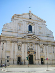 Fototapeta na wymiar Church of the Gesù (Church of the Most Holy Name of Jesus at the Argentina) an ancient historic catholic monument in Rome city, Italy. Baroque style architecture attraction in Rome old town